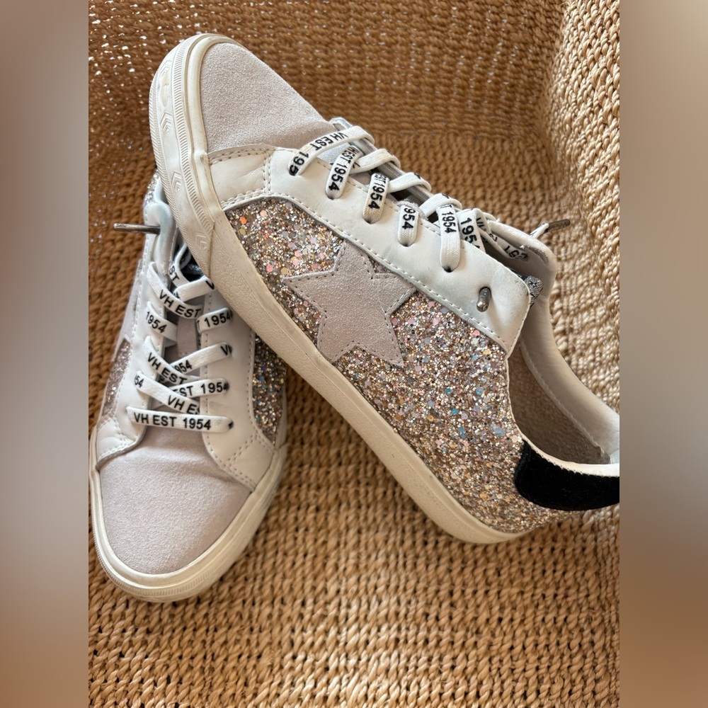Vintage Havana Glitter Star Sneakers - Silver and White